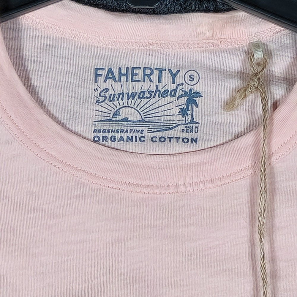 Faherty Sunwashed Pocket Tee Mens Small Pink Sand Organic Cotton
